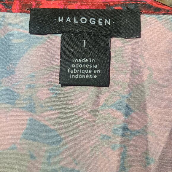 Halogen Red Blouse Floral Print Blouse Sz 1 or XL Long Sleeve Cross Over Front - Picture 5 of 6